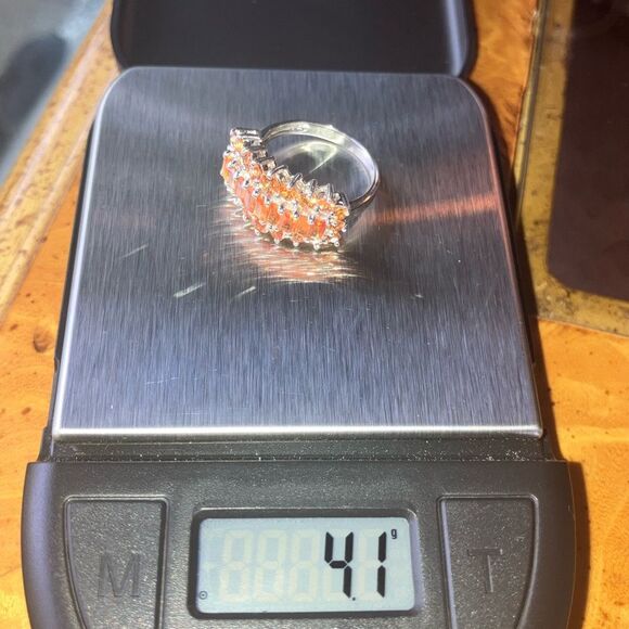 Natural Orange Sapphire Sterling Silver Ring Size 6 - Picture 9 of 9